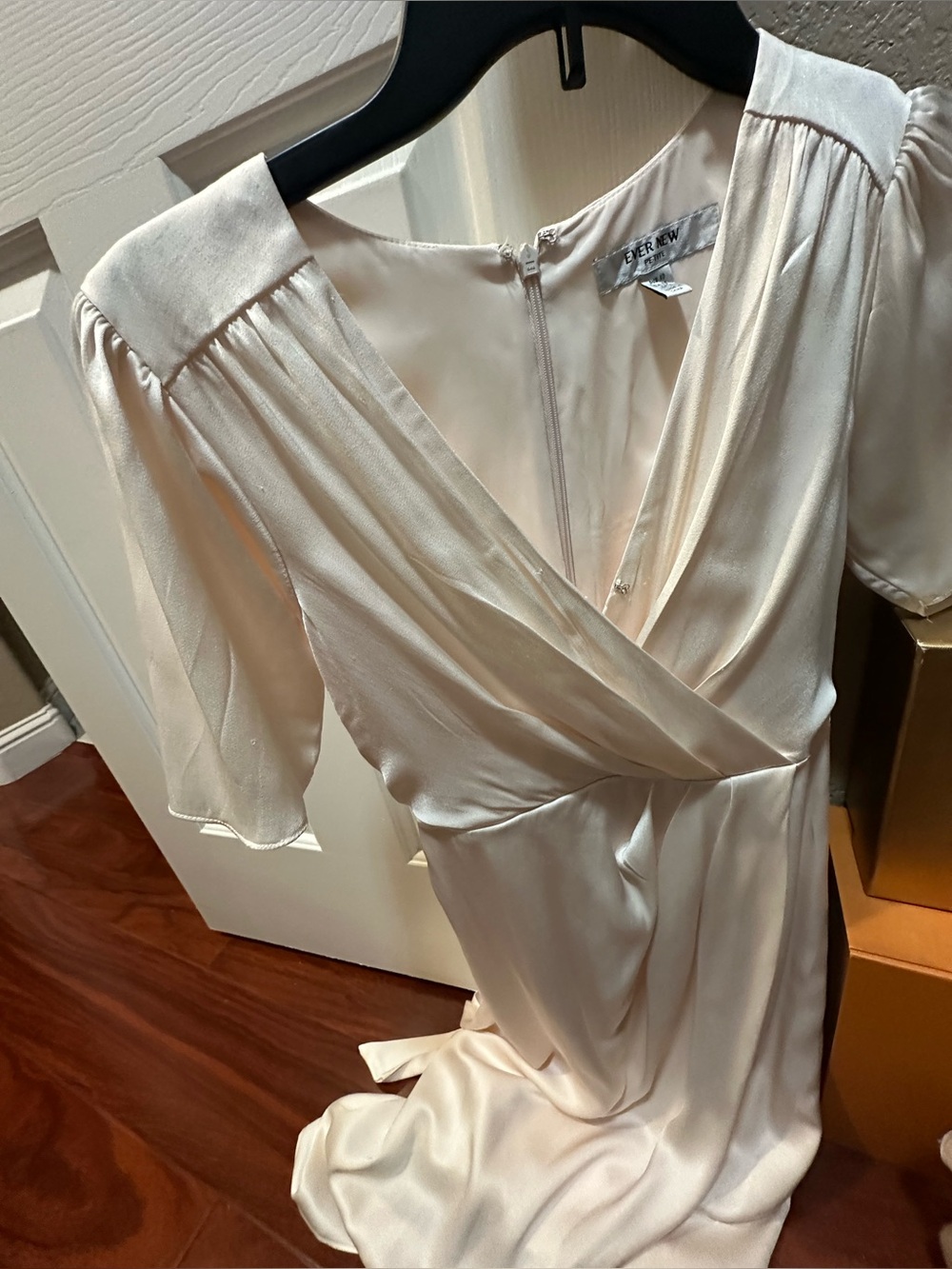 Ever New Satin Wrap Dress in Ivory Cream